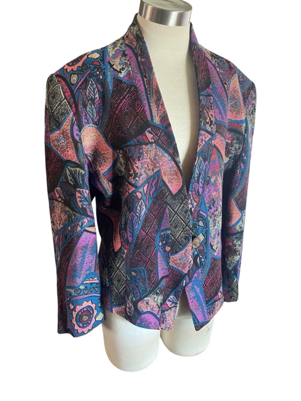 Abstract Tapestry Blazer Vibrant Artisan Eclectic Made In Canada Fully Lined M